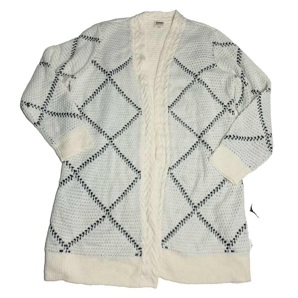 Soma Sweater Large Lurex Windowpane Sweater Ivory Cardigan Long Sleeve New